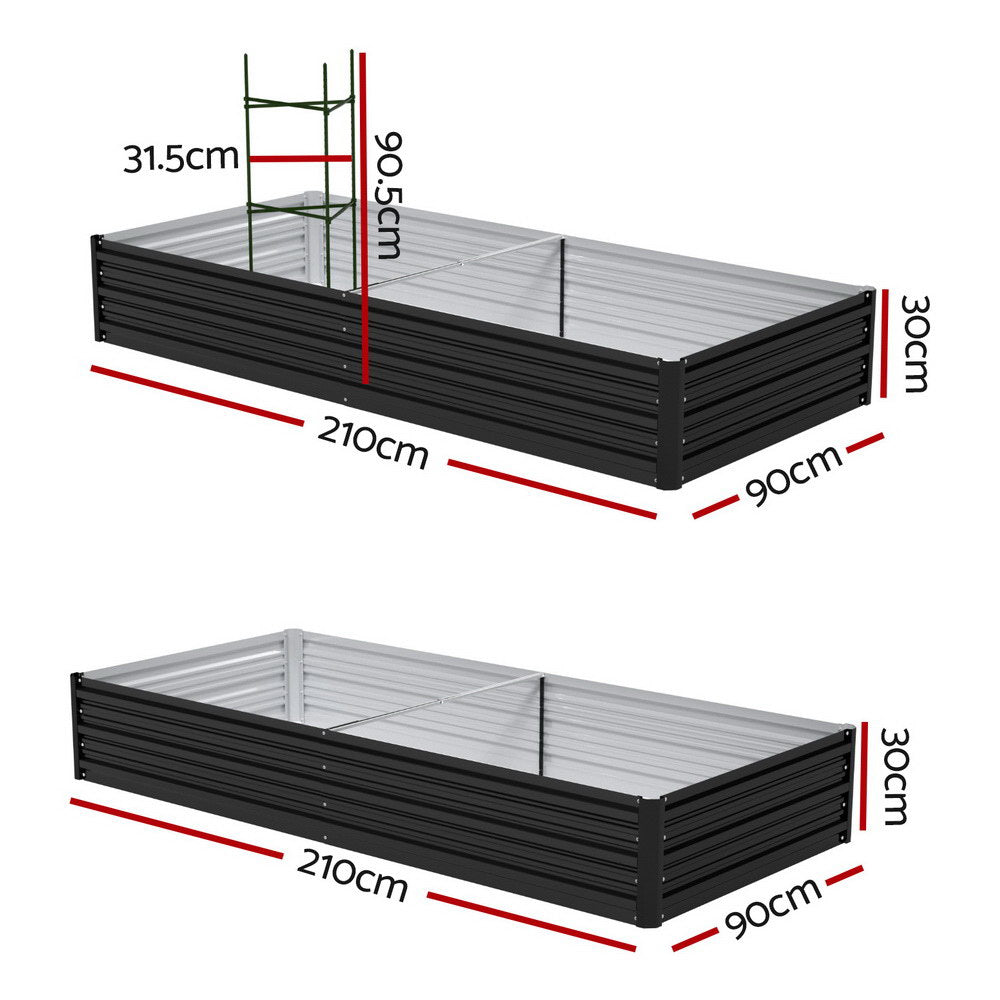 Green Fingers Raised Garden Bed 2 Pcs 210x90cm Planter Box Container Galvanised Metal Outdoor GARDEN-AG-290-CL