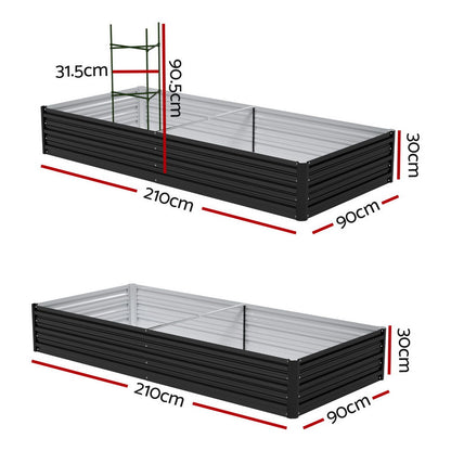 Green Fingers Raised Garden Bed 2 Pcs 210x90cm Planter Box Container Galvanised Metal Outdoor GARDEN-AG-290-CL