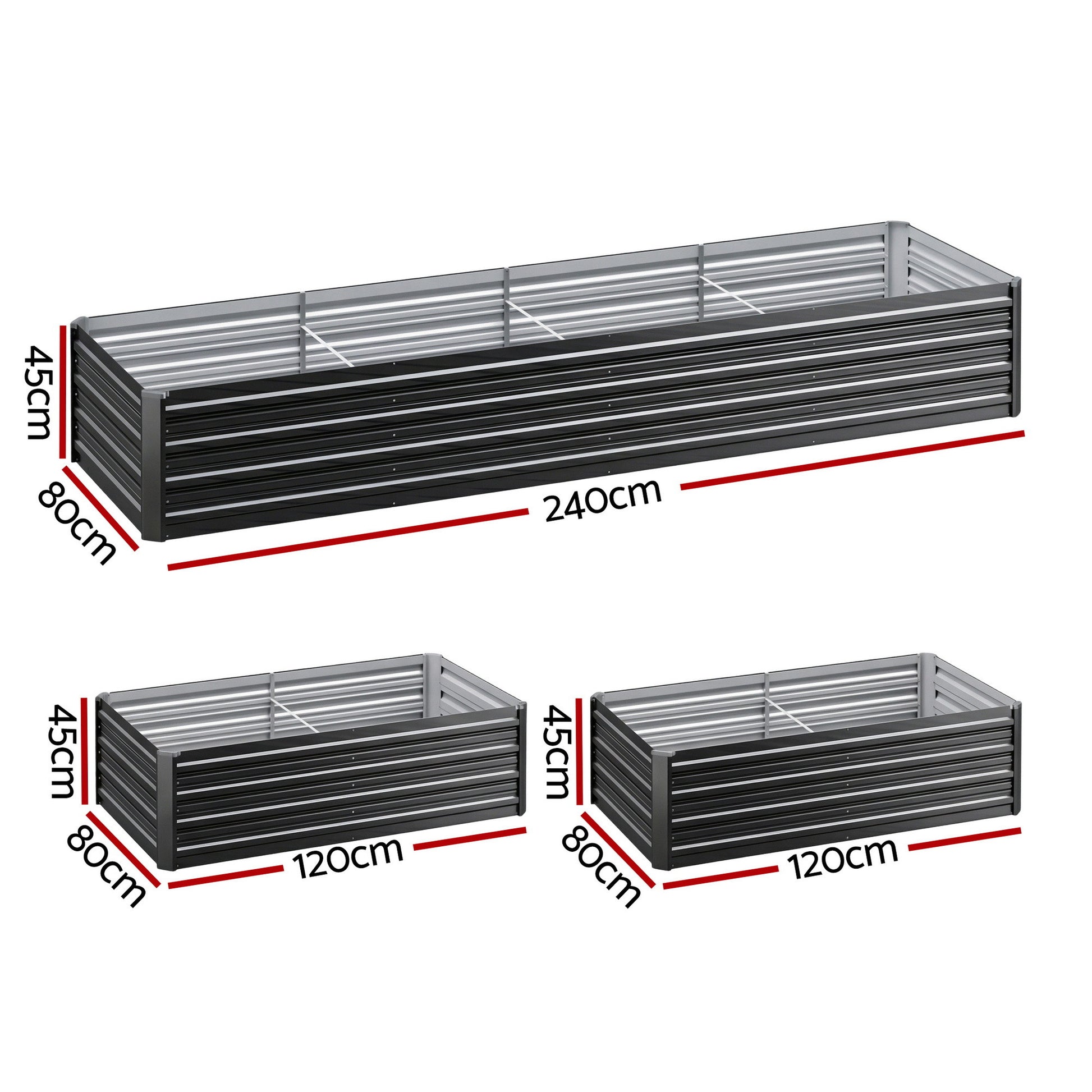 Green Fingers 2-in-1 Raised Garden Bed Kit 45cm Professional Depth Ergonomic 240cm Large Metal Planter Box | GARDEN-AG-45-12-FC2