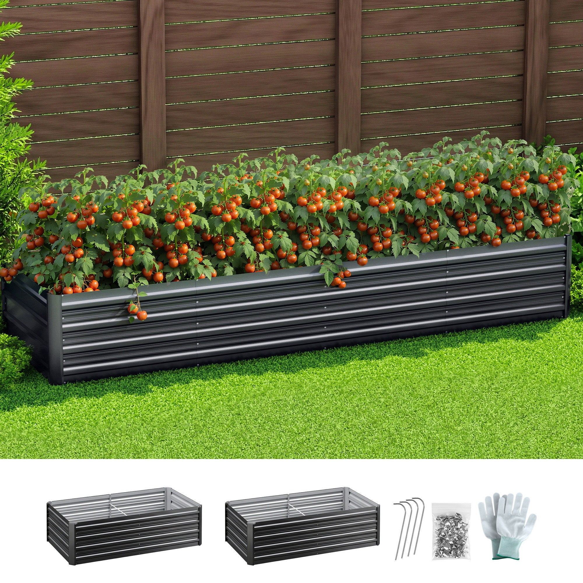 Green Fingers 2-in-1 Raised Garden Bed Kit 45cm Professional Depth Ergonomic 240cm Large Metal Planter Box | GARDEN-AG-45-12-FC2
