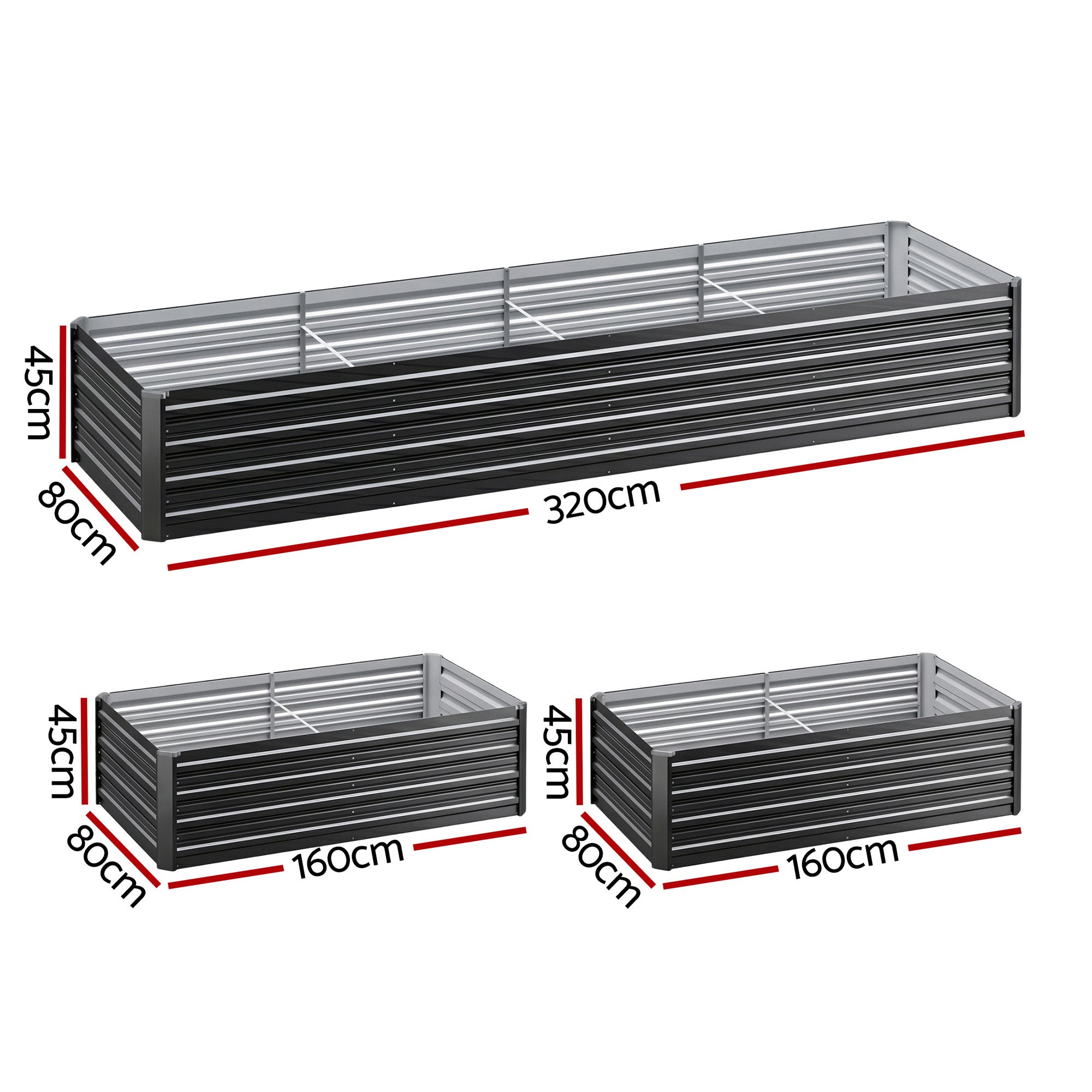 Green Fingers 2-in-1 Raised Garden Bed Kit Ergonomic 45cm Professional Depth 320cm Large Metal Planter Box | GARDEN-AG-45-16-FC2