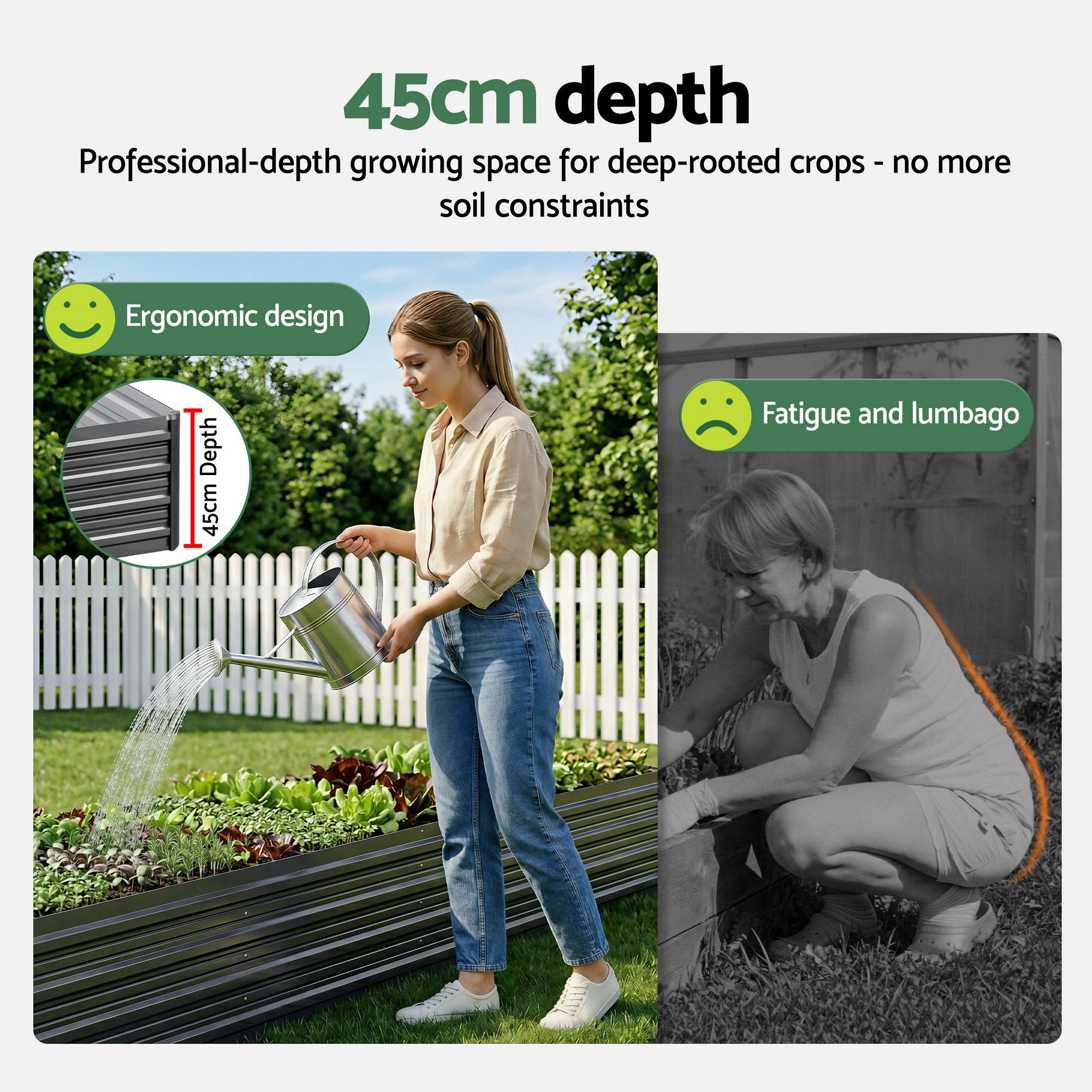 Green Fingers 2-in-1 Raised Garden Bed Kit Ergonomic 45cm Professional Depth 320cm Large Metal Planter Box | GARDEN-AG-45-16-FC2