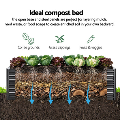 Green Fingers 2-in-1 Raised Garden Bed Kit Ergonomic 45cm Professional Depth 320cm Large Metal Planter Box | GARDEN-AG-45-16-FC2