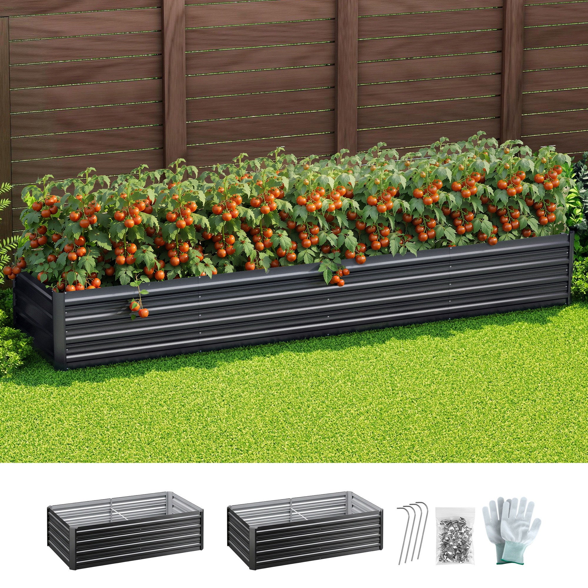 Green Fingers 2-in-1 Raised Garden Bed Kit Ergonomic 45cm Professional Depth 320cm Large Metal Planter Box | GARDEN-AG-45-16-FC2