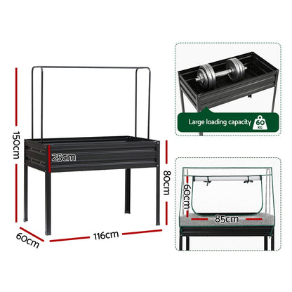 Green Fingers Elevated Metal Garden Bed Kit w Mini Greenhouse Cover 116x60cm Stand-Up Height Trellis GARDEN-AG-80-COVER