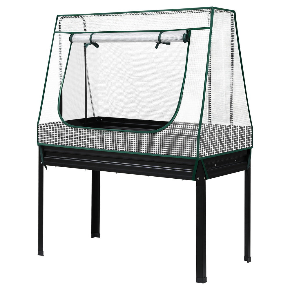 Green Fingers Elevated Metal Garden Bed Kit w Mini Greenhouse Cover 116x60cm Stand-Up Height Trellis GARDEN-AG-80-COVER