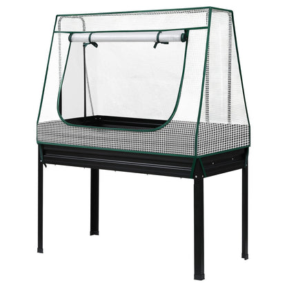 Green Fingers Elevated Metal Garden Bed Kit w Mini Greenhouse Cover 116x60cm Stand-Up Height Trellis GARDEN-AG-80-COVER