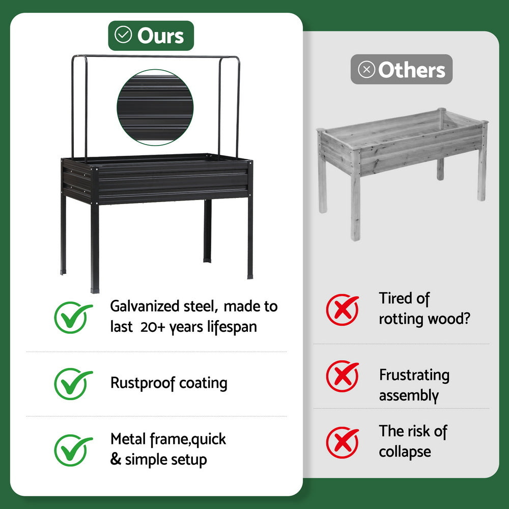 Green Fingers Elevated Metal Garden Bed Kit w Mini Greenhouse Cover 116x60cm Stand-Up Height Trellis GARDEN-AG-80-COVER