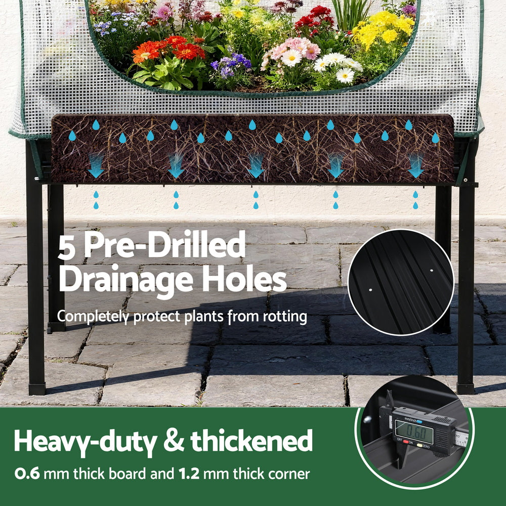 Green Fingers Elevated Metal Garden Bed Kit w Mini Greenhouse Cover 116x60cm Stand-Up Height Trellis GARDEN-AG-80-COVER