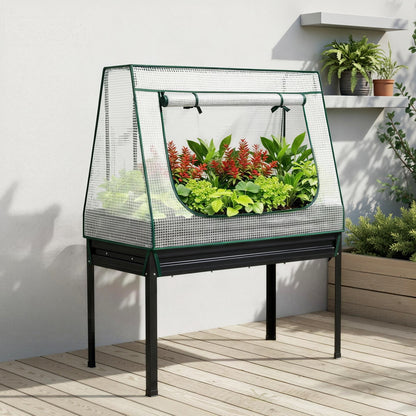 Green Fingers Elevated Metal Garden Bed Kit w Mini Greenhouse Cover 116x60cm Stand-Up Height Trellis GARDEN-AG-80-COVER