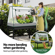 Green Fingers Elevated Metal Garden Bed Kit w Mini Greenhouse Cover 116x60cm Stand-Up Height Trellis GARDEN-AG-80-COVER