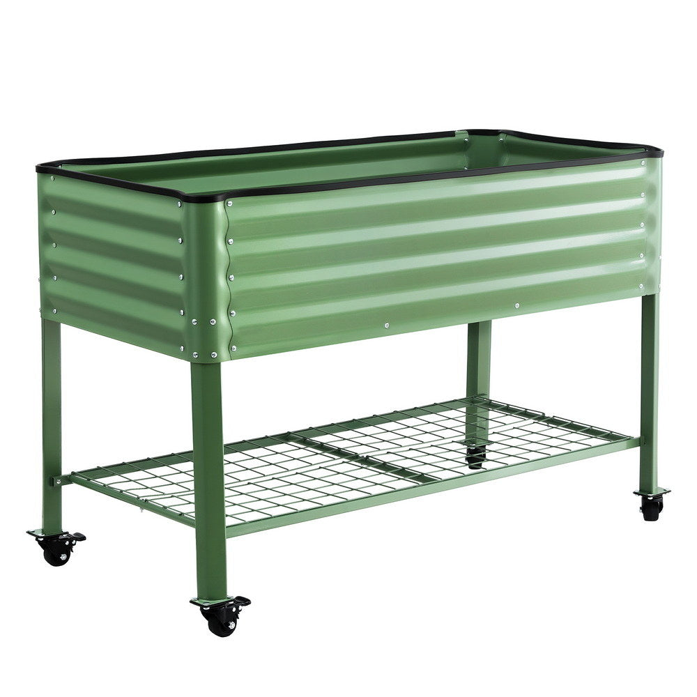Green Fingers Elevated Raised Garden Bed Kit Mobile w/ Locking Wheels & Storage Shelf 100KG Max Load GARDEN-AG-PLAT-WLS