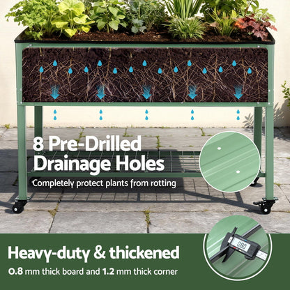 Green Fingers Elevated Raised Garden Bed Kit Mobile w/ Locking Wheels & Storage Shelf 100KG Max Load GARDEN-AG-PLAT-WLS