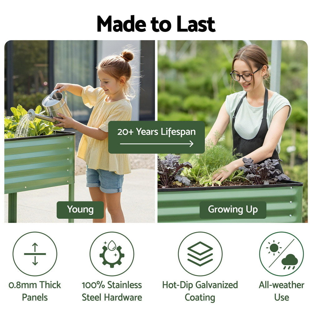 Green Fingers Elevated Raised Garden Bed Kit Mobile w/ Locking Wheels & Storage Shelf 100KG Max Load GARDEN-AG-PLAT-WLS
