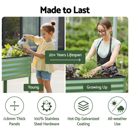Green Fingers Elevated Raised Garden Bed Kit Mobile w/ Locking Wheels & Storage Shelf 100KG Max Load GARDEN-AG-PLAT-WLS
