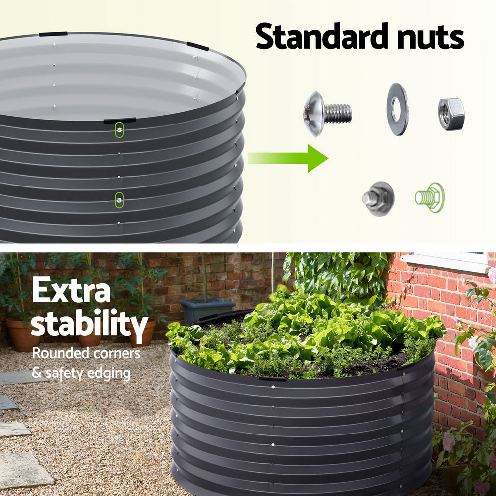 Green Fingers Garden Bed 90X45cm Round Latches Planter Box Raised Galvanised Herb GARDEN-AG-ROU-9045-B