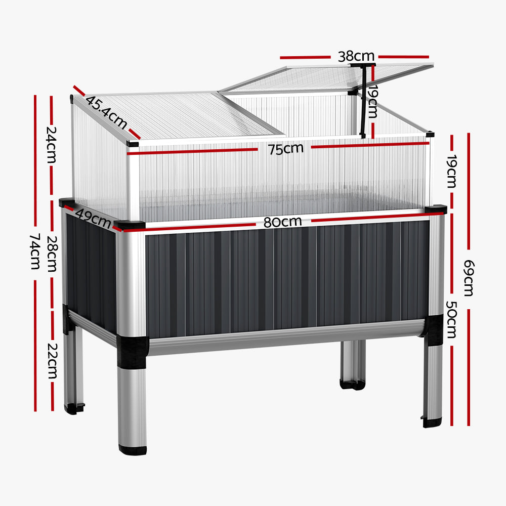Green Fingers Garden Bed 80x49x74cm Greenhouse Planter Box Raised Galvanised Herb GARDEN-ALU-80-ROOF