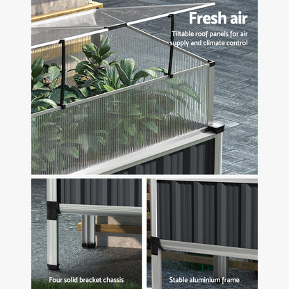 Green Fingers Garden Bed 80x49x74cm Greenhouse Planter Box Raised Galvanised Herb GARDEN-ALU-80-ROOF