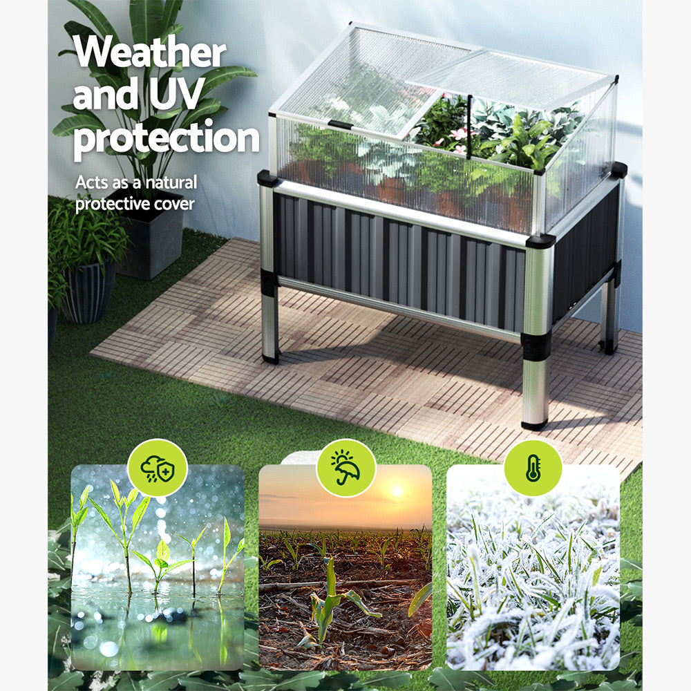 Green Fingers Garden Bed 80x49x74cm Greenhouse Planter Box Raised Galvanised Herb GARDEN-ALU-80-ROOF