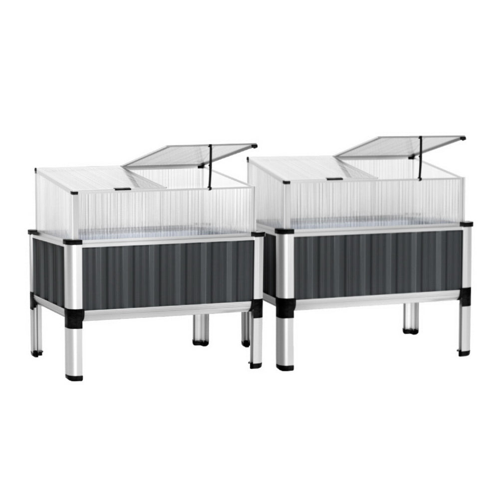 Green Fingers Raised Garden Bed x2 80x49x74cm Greenhouse Planter Box Galvanised Herb GARDEN-ALU-80-ROOFX2