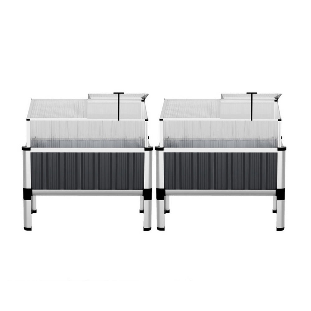 Green Fingers Raised Garden Bed x2 80x49x74cm Greenhouse Planter Box Galvanised Herb GARDEN-ALU-80-ROOFX2