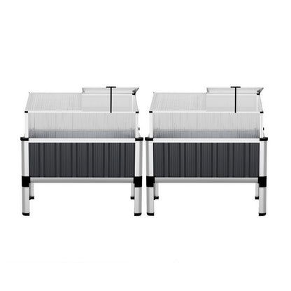Green Fingers Raised Garden Bed x2 80x49x74cm Greenhouse Planter Box Galvanised Herb GARDEN-ALU-80-ROOFX2
