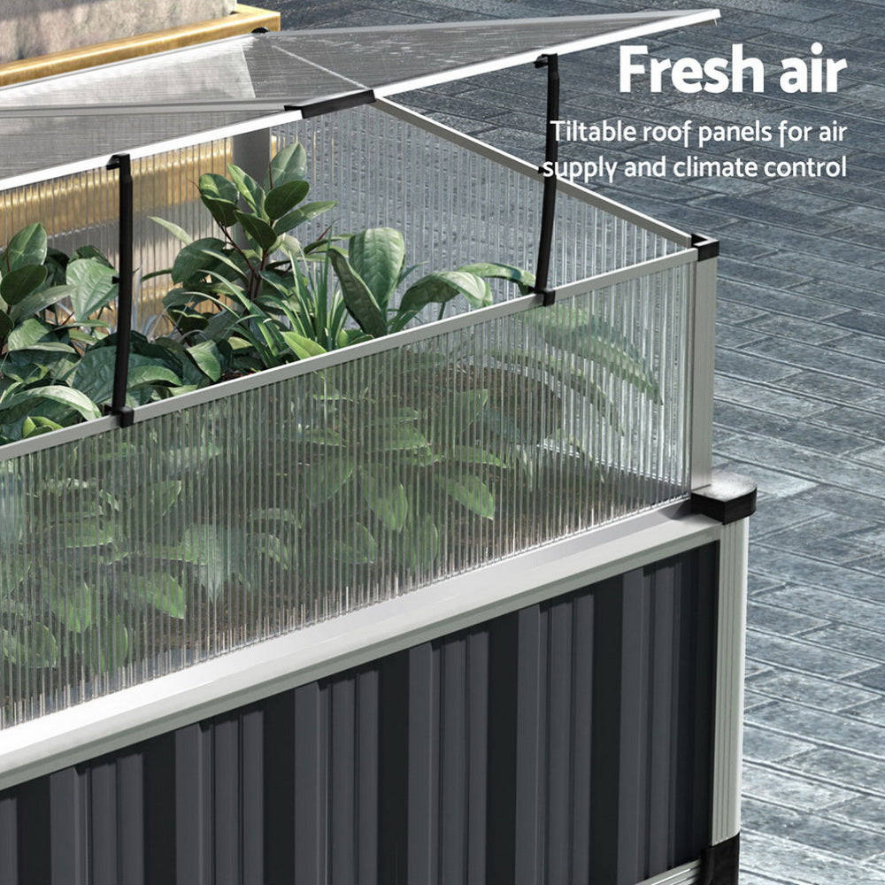 Green Fingers Raised Garden Bed x2 80x49x74cm Greenhouse Planter Box Galvanised Herb GARDEN-ALU-80-ROOFX2