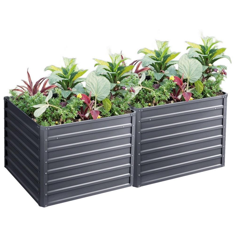 Green Fingers 2x Garden Bed 100x100x77cm Planter Box Raised Container Galvanised GARDEN-ALUMGR-10-FC2