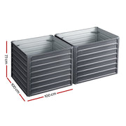 Green Fingers 2x Garden Bed 100x100x77cm Planter Box Raised Container Galvanised GARDEN-ALUMGR-10-FC2