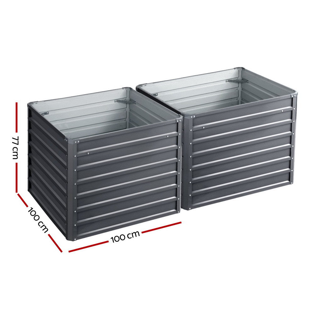 Green Fingers 2x Garden Bed 100x100x77cm Planter Box Raised Container Galvanised GARDEN-ALUMGR-10-FC2