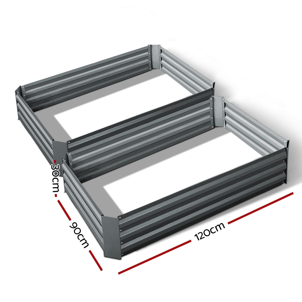 Green Fingers 2x Garden Bed 120x90cm Planter Box Raised Container Galvanised Herb GARDEN-ALUMGR-12-FC2