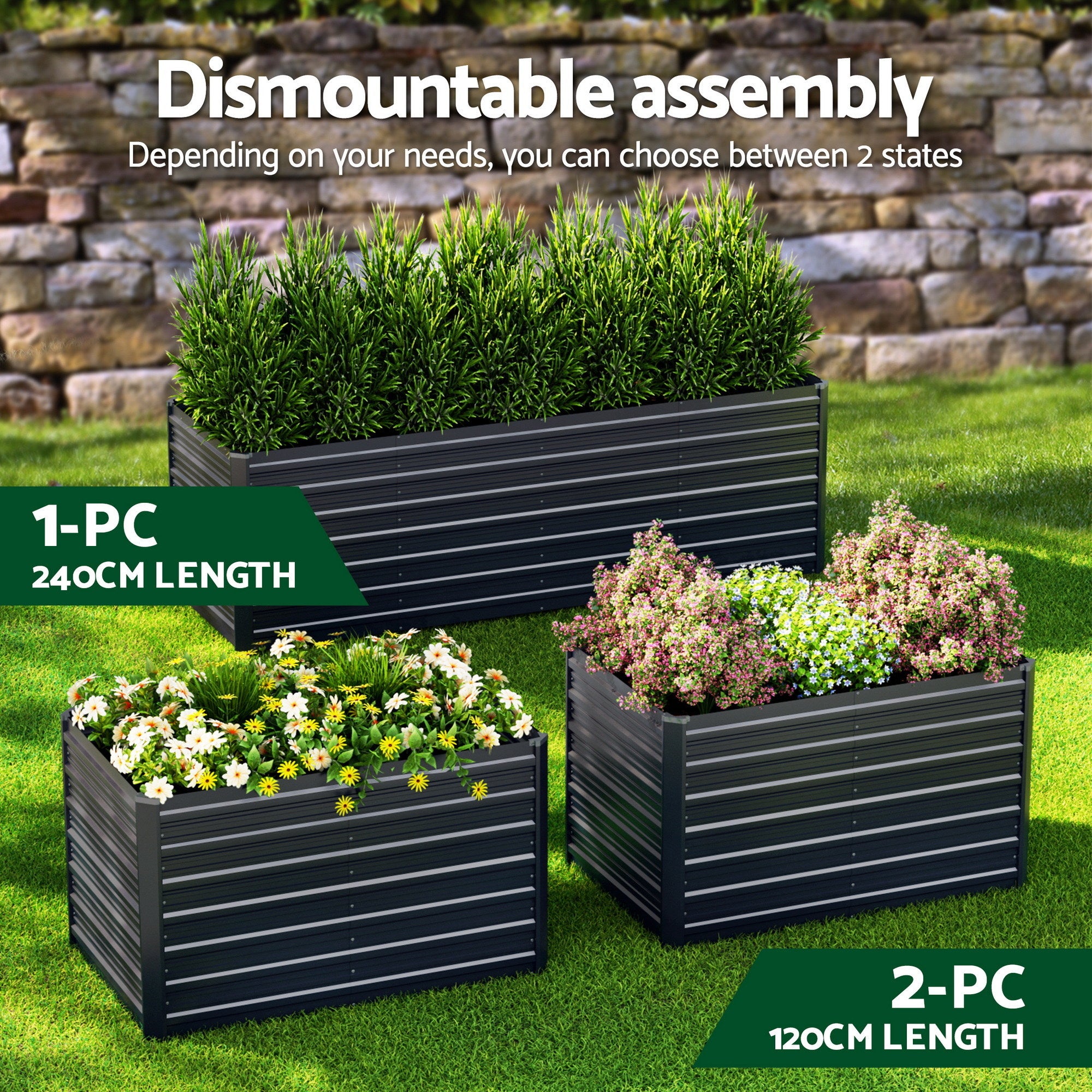 Green Fingers 2-in-1 Raised Garden Bed Kit, 320cm/160cm| 77cm Extra Deep Ergonomic Planter Box | Protect Your GARDEN-ALUMGR-16-FC2