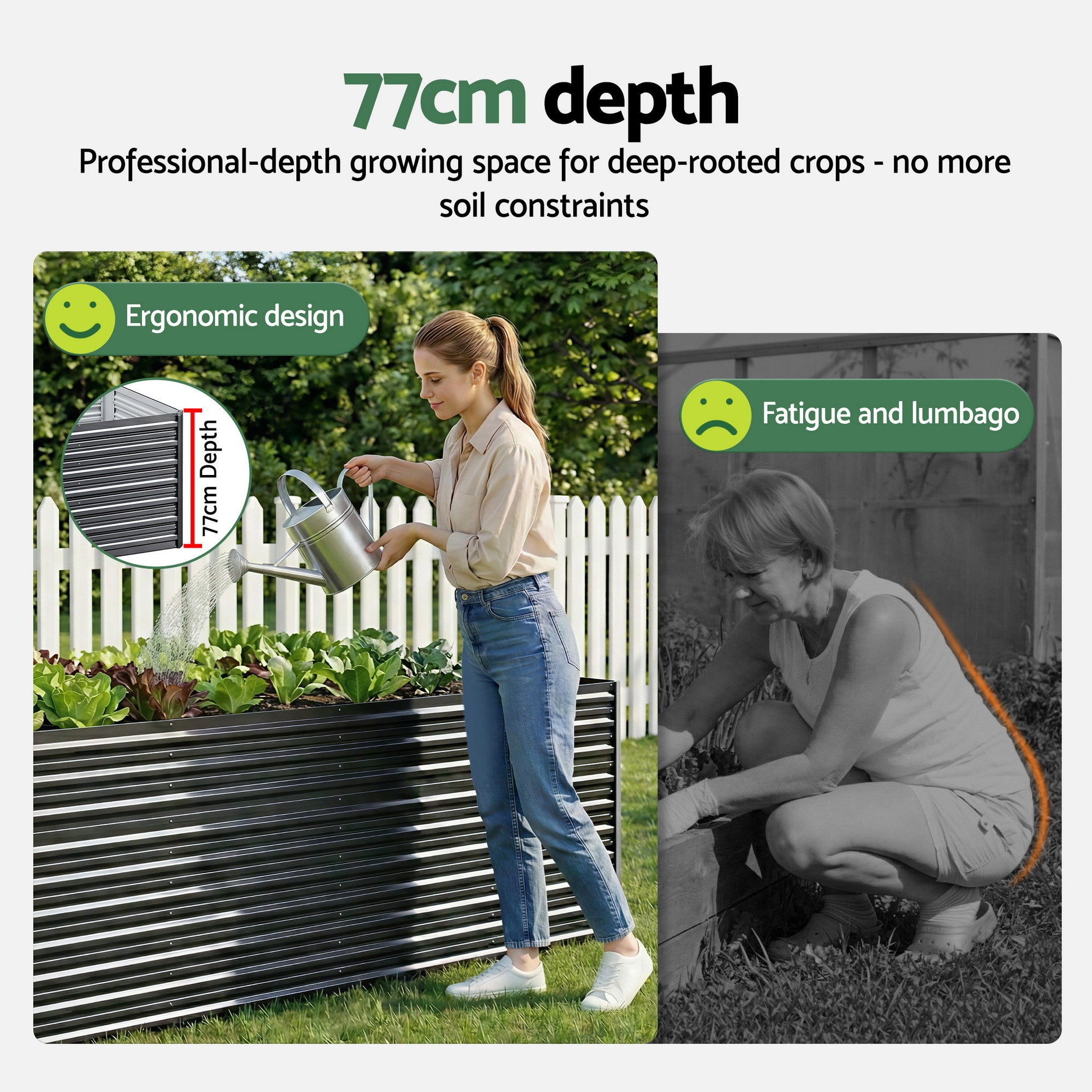 Green Fingers 2-in-1 Raised Garden Bed Kit, 320cm/160cm| 77cm Extra Deep Ergonomic Planter Box | Protect Your GARDEN-ALUMGR-16-FC2