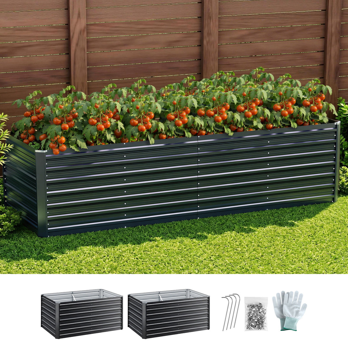 Green Fingers 2-in-1 Raised Garden Bed Kit, 320cm/160cm| 77cm Extra Deep Ergonomic Planter Box | Protect Your GARDEN-ALUMGR-16-FC2