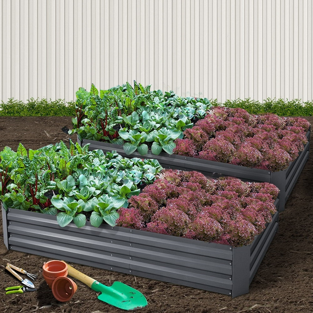 Green Fingers 2x Garden Bed 210x90cm Planter Box Raised Container Galvanised Herb GARDEN-ALUMGR-21-FC2