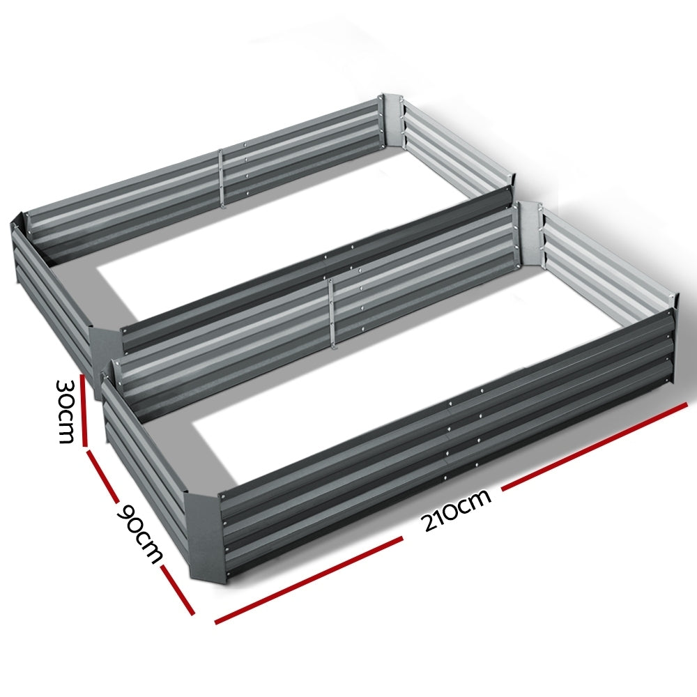 Green Fingers 2x Garden Bed 210x90cm Planter Box Raised Container Galvanised Herb GARDEN-ALUMGR-21-FC2