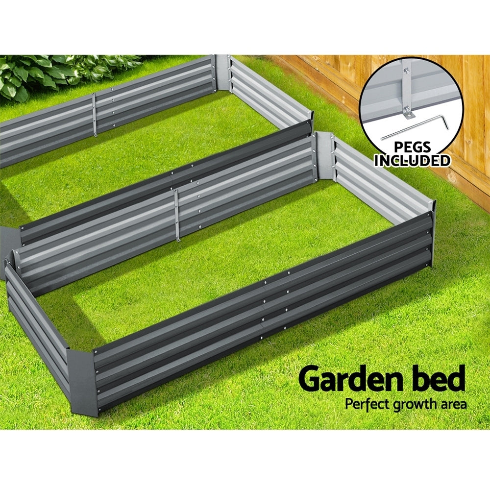 Green Fingers 2x Garden Bed 210x90cm Planter Box Raised Container Galvanised Herb GARDEN-ALUMGR-21-FC2