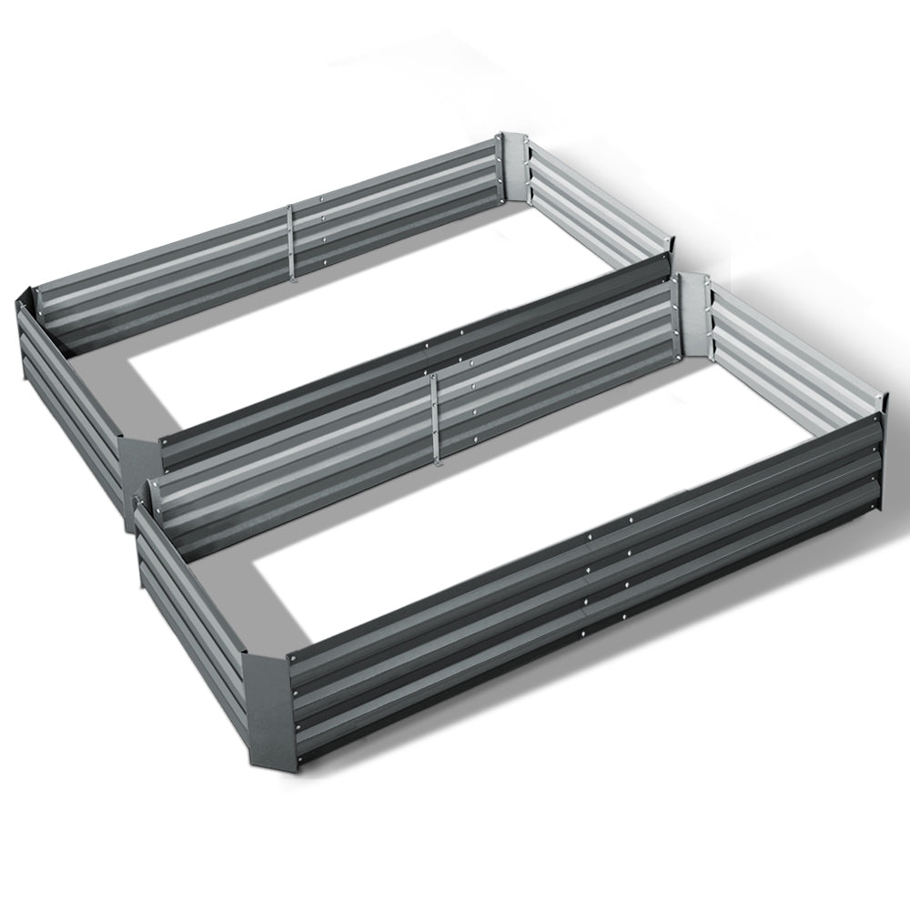 Green Fingers 2x Garden Bed 210x90cm Planter Box Raised Container Galvanised Herb GARDEN-ALUMGR-21-FC2