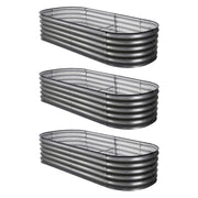 Green Fingers 3 Pcs Raised Garden Bed Kit Oval Galvanized Steel Planter Boxes 160x80x42cm, Heavy Duty Metal GARDEN-OVAL-1608042X3