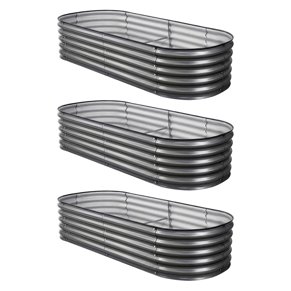 Green Fingers 3 Pcs Raised Garden Bed Kit Oval Galvanized Steel Planter Boxes 160x80x42cm, Heavy Duty Metal GARDEN-OVAL-1608042X3