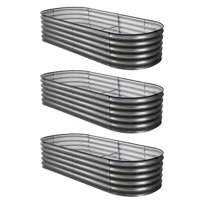 Green Fingers 3 Pcs Raised Garden Bed Kit Oval Galvanized Steel Planter Boxes 160x80x42cm, Heavy Duty Metal GARDEN-OVAL-1608042X3