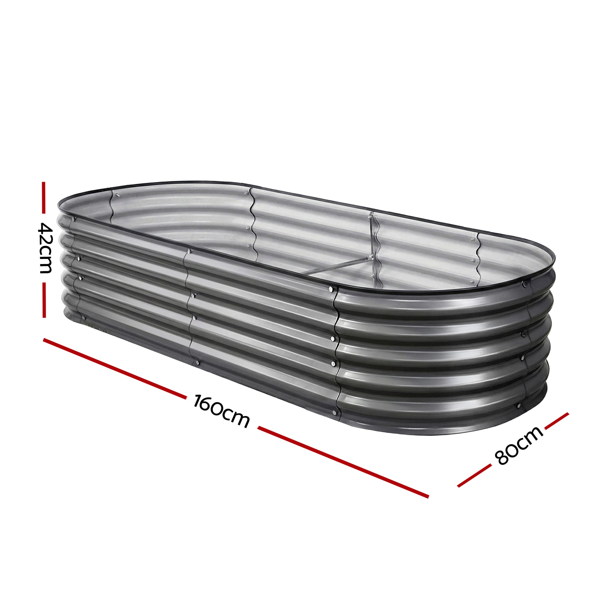 Green Fingers 3 Pcs Raised Garden Bed Kit Oval Galvanized Steel Planter Boxes 160x80x42cm, Heavy Duty Metal GARDEN-OVAL-1608042X3