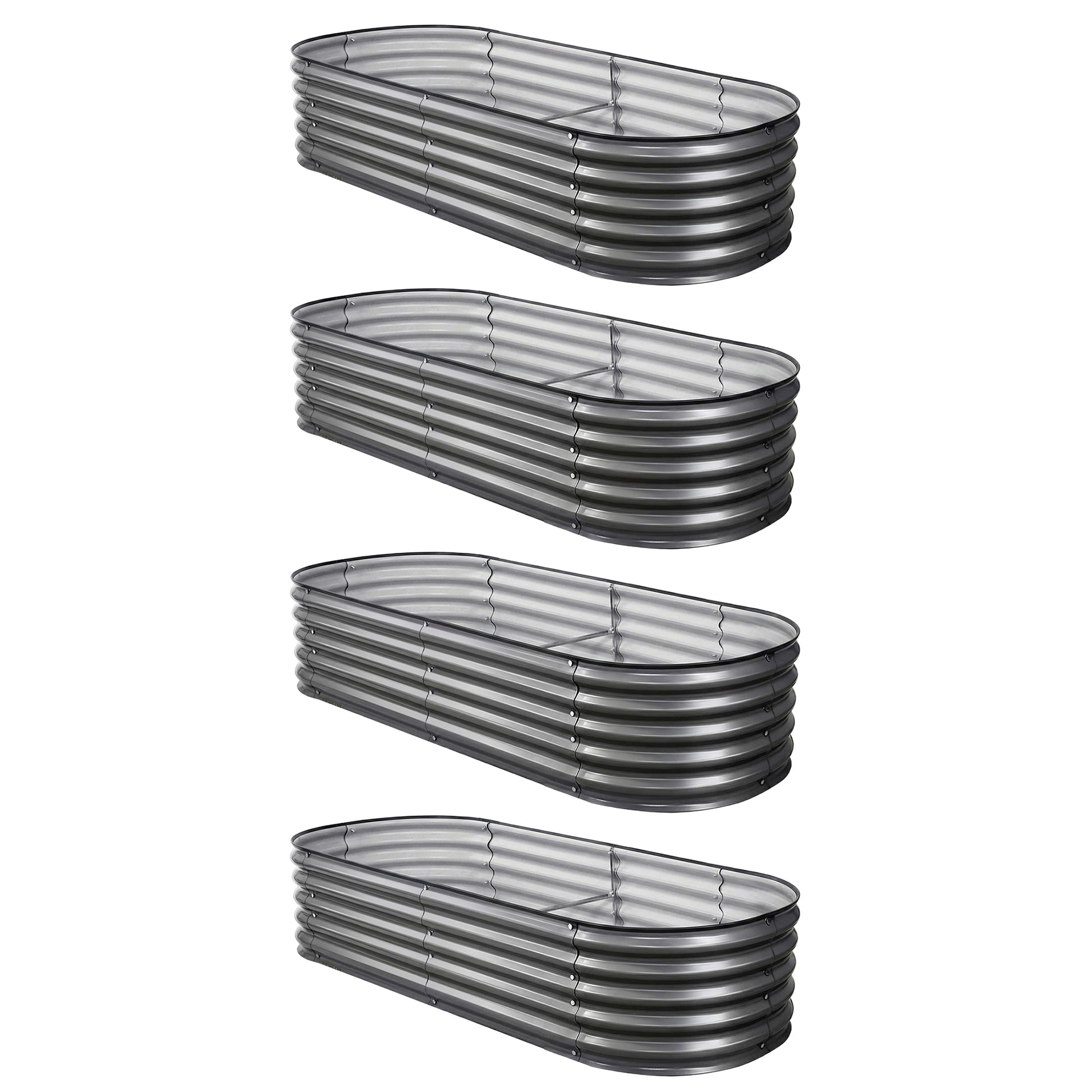 Green Fingers 4 Pcs Raised Garden Bed Kit Oval Galvanized Steel Planter Boxes 160x80x42cm, Heavy Duty Metal GARDEN-OVAL-1608042X4
