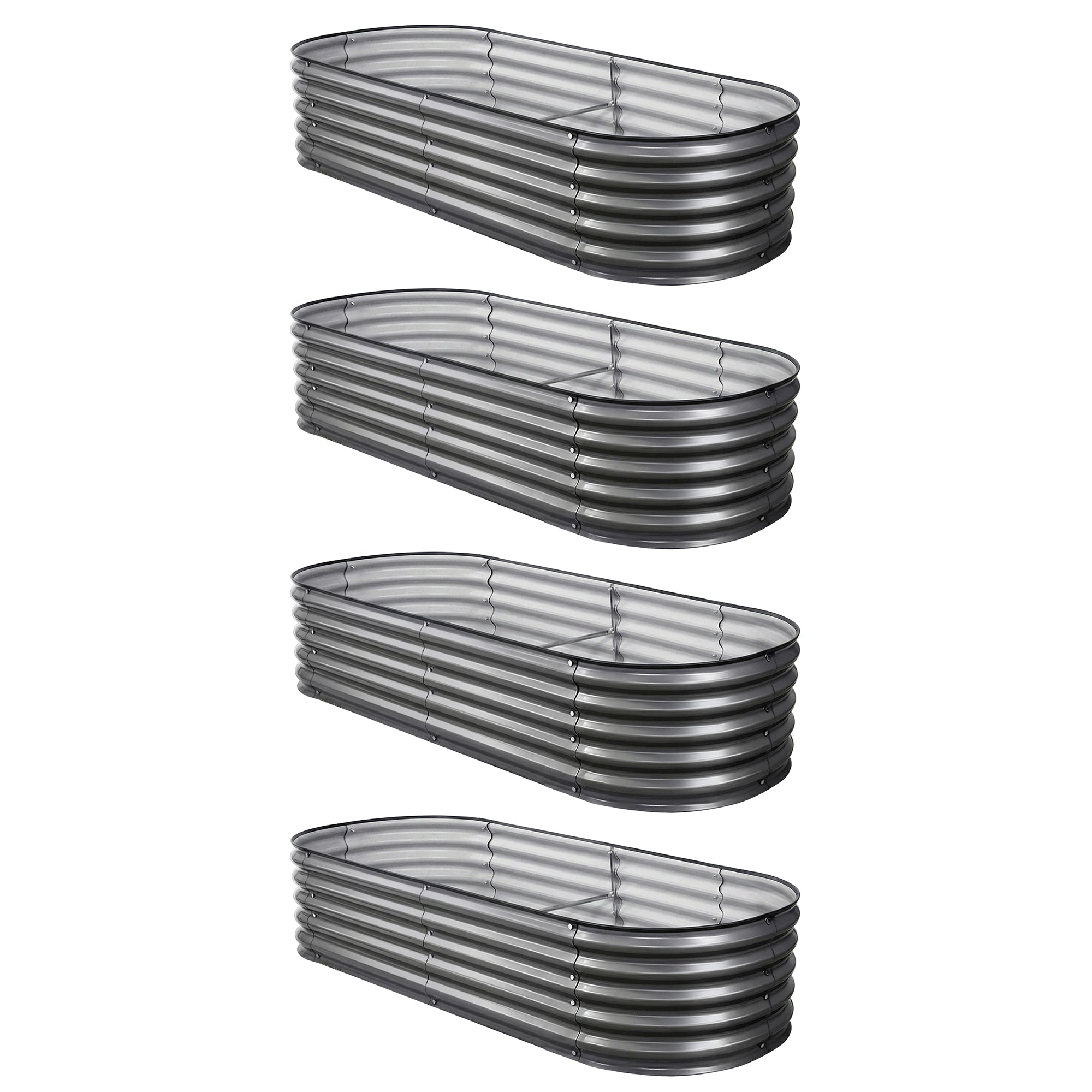 Green Fingers 4 Pcs Raised Garden Bed Kit Oval Galvanized Steel Planter Boxes 160x80x42cm, Heavy Duty Metal GARDEN-OVAL-1608042X4