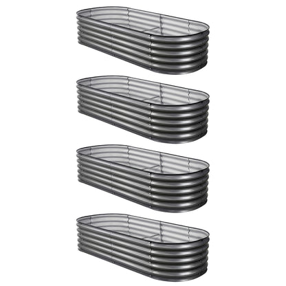 Green Fingers 4 Pcs Raised Garden Bed Kit Oval Galvanized Steel Planter Boxes 160x80x42cm, Heavy Duty Metal GARDEN-OVAL-1608042X4