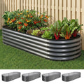 Green Fingers 4 Pcs Raised Garden Bed Kit Oval Galvanized Steel Planter Boxes 160x80x42cm, Heavy Duty Metal GARDEN-OVAL-1608042X4