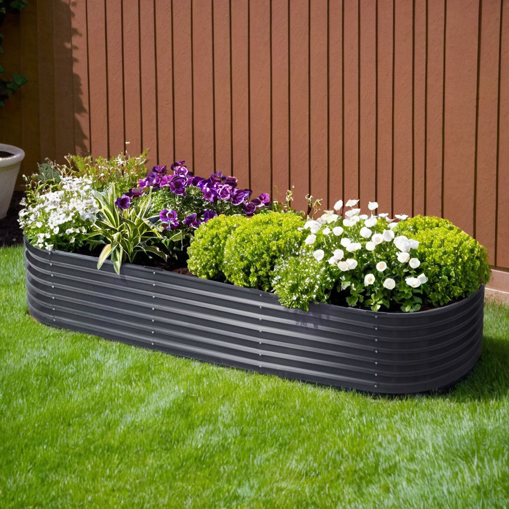 Green Fingers Garden Bed 240X80X42cm Oval Planter Box Raised Container Galvanised GARDEN-OVAL-2408042