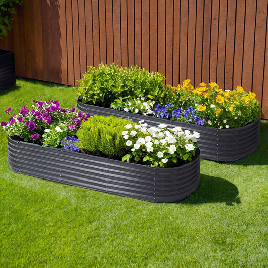 2x Raised Green Fingers Garden Bed 240X80X42cm Oval Planter Box Container Galvanised GARDEN-OVAL-2408042X2