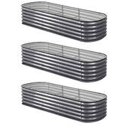 Green Fingers 3 Pcs Raised Garden Bed Kit Oval Galvanized Steel Planter Boxes 240x80x42cm, Heavy Duty Metal GARDEN-OVAL-2408042X3