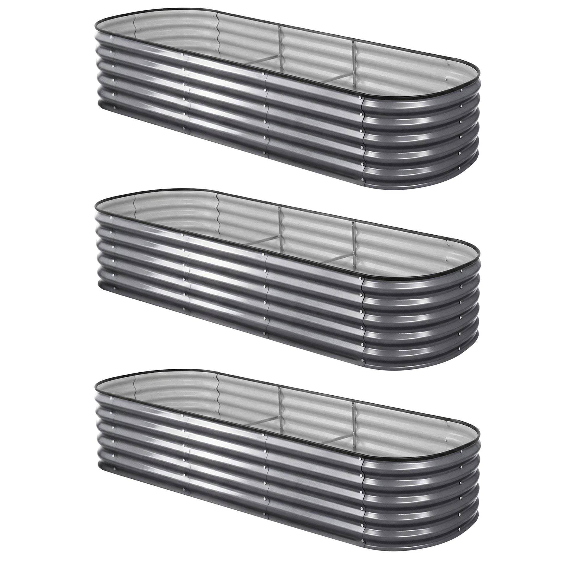 Green Fingers 3 Pcs Raised Garden Bed Kit Oval Galvanized Steel Planter Boxes 240x80x42cm, Heavy Duty Metal GARDEN-OVAL-2408042X3